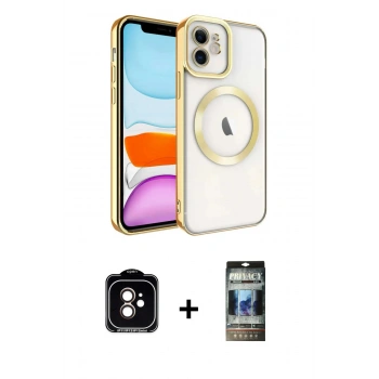 MARSİLYAN™- iPhone 11 Kılıf Nova Işık Özel Seri - Siyah 34D Hayalet Izgaralı Cam + PVD Metal Kamera Lens - TU