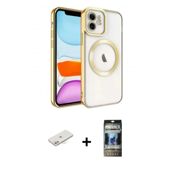 MARSİLYAN™- iPhone 11 Kılıf Nova Işık Özel Seri - Siyah 34D Hayalet Izgaralı Cam + Renkli Kamera Lens Koruma Cam - YL