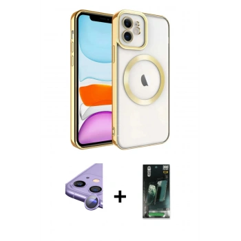 MARSİLYAN™- iPhone 11 Kılıf Nova Işık Özel Seri - Siyah 360 Mat Full Body Arka Koruyucu + Raze Metal Kamera Lens - MR