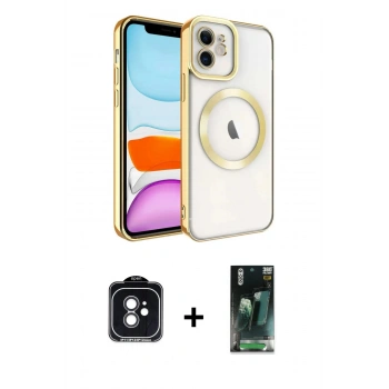 MARSİLYAN™- iPhone 11 Kılıf Nova Işık Özel Seri - Siyah 360 Mat Full Body Arka Koruyucu + PVD Metal Kamera Lens - SH