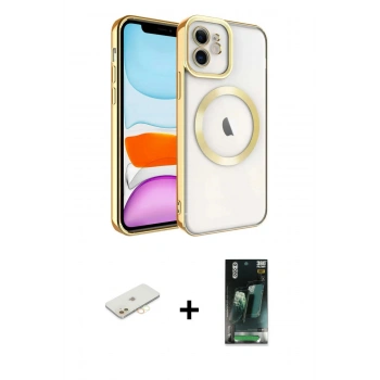 MARSİLYAN™- iPhone 11 Kılıf Nova Işık Özel Seri - Siyah 360 Mat Full Body Arka Koruyucu + Renkli Kamera Lens Koruma Cam - SI