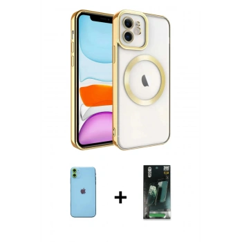 MARSİLYAN™- iPhone 11 Kılıf Nova Işık Özel Seri - Siyah 360 Mat Full Body Arka Koruyucu + Neon Fosforlu Kamera Lens - YL