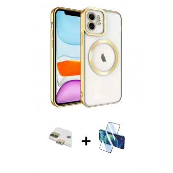 MARSİLYAN™- iPhone 11 Kılıf Nova Işık Özel Seri - Siyah 3D Antistatik Cam Ekran Koruyucu + Pers Alüminyum Kamera Lens - GD