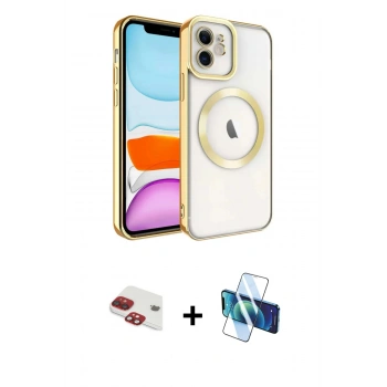 MARSİLYAN™- iPhone 11 Kılıf Nova Işık Özel Seri - Siyah 3D Antistatik Cam Ekran Koruyucu + Pers Alüminyum Kamera Lens - KI