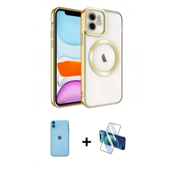 MARSİLYAN™- iPhone 11 Kılıf Nova Işık Özel Seri - Siyah 3D Antistatik Cam Ekran Koruyucu + Neon Fosforlu Kamera Lens - MI