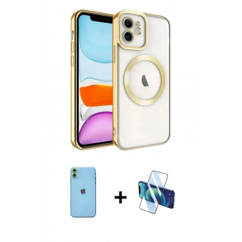 MARSİLYAN™- iPhone 11 Kılıf Nova Işık Özel Seri - Siyah 3D Antistatik Cam Ekran Koruyucu + Neon Fosforlu Kamera Lens - YL