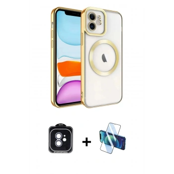 MARSİLYAN™- iPhone 11 Kılıf Nova Işık Özel Seri - Siyah 3D Antistatik Cam Ekran Koruyucu + PVD Metal Kamera Lens - MI
