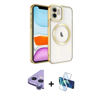 MARSİLYAN™- iPhone 11 Kılıf Nova Işık Özel Seri - Siyah 3D Antistatik Cam Ekran Koruyucu + Raze Metal Kamera Lens - MR