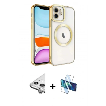 MARSİLYAN™- iPhone 11 Kılıf Nova Işık Özel Seri - Siyah 3D Antistatik Cam Ekran Koruyucu + Raze Metal Kamera Lens - GS