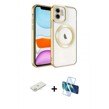 MARSİLYAN™- iPhone 11 Kılıf Nova Işık Özel Seri - Siyah 3D Antistatik Cam Ekran Koruyucu + Renkli Kamera Lens Koruma Cam - SI