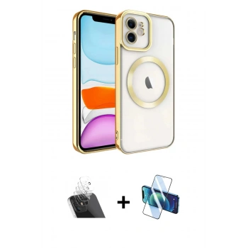 MARSİLYAN™- iPhone 11 Kılıf Nova Işık Özel Seri - Siyah 3D Antistatik Cam Ekran Koruyucu + Kamera Lens Koruma Cam - SF