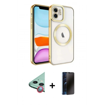 MARSİLYAN™- iPhone 11 Kılıf Nova Işık Özel Seri - Siyah 3D Antistatik Hayalet Cam Ekran Koruyucu + Raze Metal Kamera Lens - KI