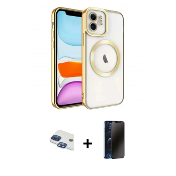 MARSİLYAN™- iPhone 11 Kılıf Nova Işık Özel Seri - Siyah 3D Antistatik Hayalet Cam Ekran Koruyucu + Pers Alüminyum Kamera Lens - LT