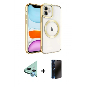 MARSİLYAN™- iPhone 11 Kılıf Nova Işık Özel Seri - Siyah 3D Antistatik Hayalet Cam Ekran Koruyucu + Raze Metal Kamera Lens - MI