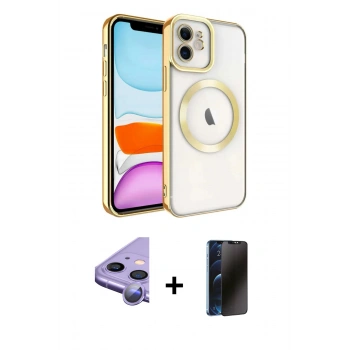 MARSİLYAN™- iPhone 11 Kılıf Nova Işık Özel Seri - Siyah 3D Antistatik Hayalet Cam Ekran Koruyucu + Raze Metal Kamera Lens - MR