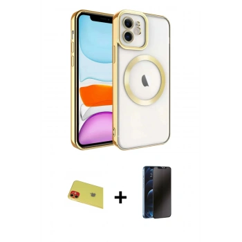 MARSİLYAN™- iPhone 11 Kılıf Nova Işık Özel Seri - Siyah 3D Antistatik Hayalet Cam Ekran Koruyucu + Rainbow Kamera Lens Koruma Cam - KI