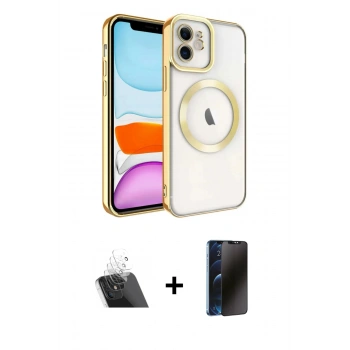 MARSİLYAN™- iPhone 11 Kılıf Nova Işık Özel Seri - Siyah 3D Antistatik Hayalet Cam Ekran Koruyucu + Kamera Lens Koruma Cam - SF
