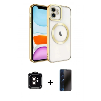 MARSİLYAN™- iPhone 11 Kılıf Nova Işık Özel Seri - Siyah 3D Antistatik Hayalet Cam Ekran Koruyucu + PVD Metal Kamera Lens - TU