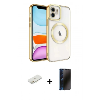 MARSİLYAN™- iPhone 11 Kılıf Nova Işık Özel Seri - Siyah 3D Antistatik Hayalet Cam Ekran Koruyucu + Renkli Kamera Lens Koruma Cam - TU