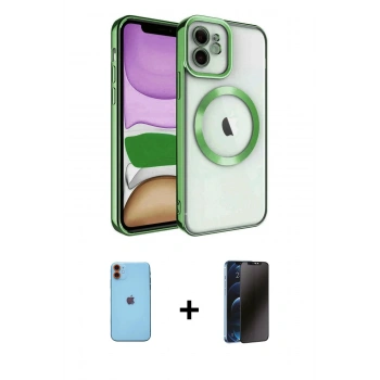 MARSİLYAN™- iPhone 11 Kılıf Nova Işık Özel Seri - Siyah 3D Antistatik Hayalet Cam Ekran Koruyucu + Neon Fosforlu Kamera Lens - TU