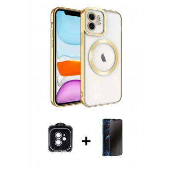 MARSİLYAN™- iPhone 11 Kılıf Nova Işık Özel Seri - Siyah 3D Antistatik Hayalet Cam Ekran Koruyucu + PVD Metal Kamera Lens - YL