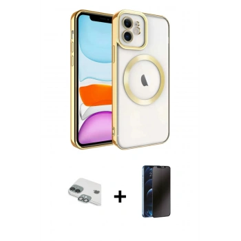 MARSİLYAN™- iPhone 11 Kılıf Nova Işık Özel Seri - Siyah 3D Antistatik Hayalet Cam Ekran Koruyucu + Pers Alüminyum Kamera Lens - YL