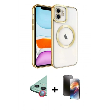MARSİLYAN™- iPhone 11 Kılıf Nova Işık Özel Seri - Siyah 3D Antistatik Mat Seramik Nano Ekran Koruyucu + Raze Metal Kamera Lens - KI