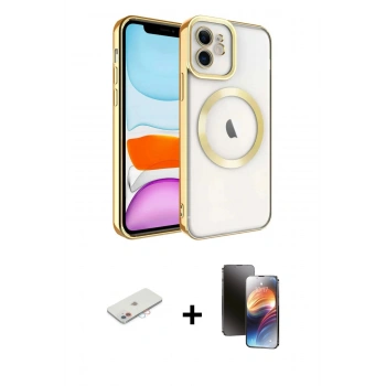 MARSİLYAN™- iPhone 11 Kılıf Nova Işık Özel Seri - Siyah 3D Antistatik Mat Seramik Nano Ekran Koruyucu + Renkli Kamera Lens Koruma Cam - PE