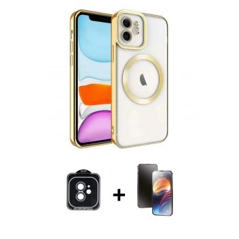 MARSİLYAN™- iPhone 11 Kılıf Nova Işık Özel Seri - Siyah 3D Antistatik Mat Seramik Nano Ekran Koruyucu + PVD Metal Kamera Lens - SH