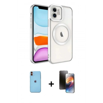 MARSİLYAN™- iPhone 11 Kılıf Nova Işık Özel Seri - Siyah 3D Antistatik Mat Seramik Nano Ekran Koruyucu + Neon Fosforlu Kamera Lens - TU