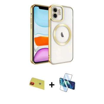 MARSİLYAN™- iPhone 11 Kılıf Nova Işık Özel Seri - Siyah 3D Antistatik Seramik Nano Ekran Koruyucu + Rainbow Kamera Lens Koruma Cam - KI