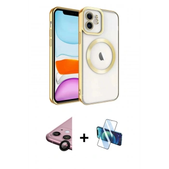MARSİLYAN™- iPhone 11 Kılıf Nova Işık Özel Seri - Siyah 3D Antistatik Seramik Nano Ekran Koruyucu + Raze Metal Kamera Lens - SH