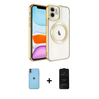 MARSİLYAN™- iPhone 11 Kılıf Nova Işık Özel Seri - Siyah 6D Antistatik Mat Seramik Hayalet Nano Ekran Koruyucu + Neon Fosforlu Kamera Lens - TU