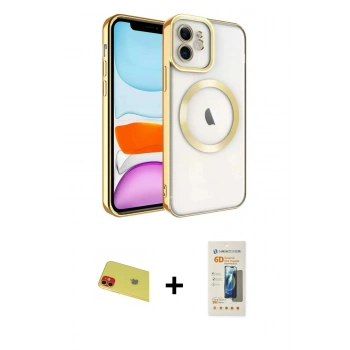 MARSİLYAN™- iPhone 11 Kılıf Nova Işık Özel Seri - Siyah 6D Mat Seramik Hayalet Nano Ekran Koruyucu + Rainbow Kamera Lens Koruma Cam - KI