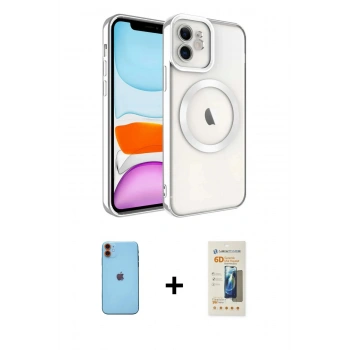 MARSİLYAN™- iPhone 11 Kılıf Nova Işık Özel Seri - Siyah 6D Mat Seramik Hayalet Nano Ekran Koruyucu + Neon Fosforlu Kamera Lens - TU