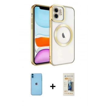 MARSİLYAN™- iPhone 11 Kılıf Nova Işık Özel Seri - Siyah 6D Mat Seramik Hayalet Nano Ekran Koruyucu + Neon Fosforlu Kamera Lens - MI