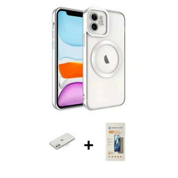 MARSİLYAN™- iPhone 11 Kılıf Nova Işık Özel Seri - Siyah 6D Mat Seramik Hayalet Nano Ekran Koruyucu + Renkli Kamera Lens Koruma Cam - PE