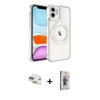 MARSİLYAN™- iPhone 11 Kılıf Nova Işık Özel Seri - Siyah Bilvis 3D Cam Ekran Koruyucu + Pers Alüminyum Kamera Lens - GD
