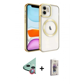 MARSİLYAN™- iPhone 11 Kılıf Nova Işık Özel Seri - Siyah Bilvis 3D Cam Ekran Koruyucu + Raze Metal Kamera Lens - KI