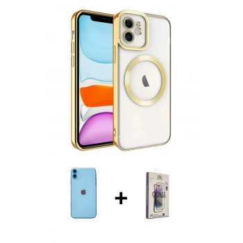 MARSİLYAN™- iPhone 11 Kılıf Nova Işık Özel Seri - Siyah Bilvis 3D Cam Ekran Koruyucu + Neon Fosforlu Kamera Lens - MI