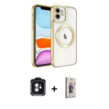MARSİLYAN™- iPhone 11 Kılıf Nova Işık Özel Seri - Siyah Bilvis 3D Cam Ekran Koruyucu + PVD Metal Kamera Lens - MI