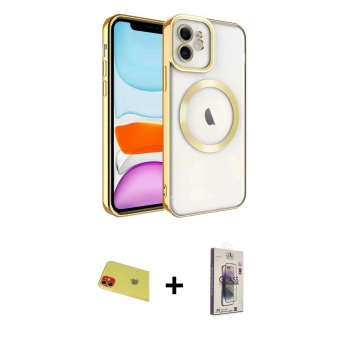 MARSİLYAN™- iPhone 11 Kılıf Nova Işık Özel Seri - Siyah Bilvis 3D Cam Ekran Koruyucu + Rainbow Kamera Lens Koruma Cam - KI
