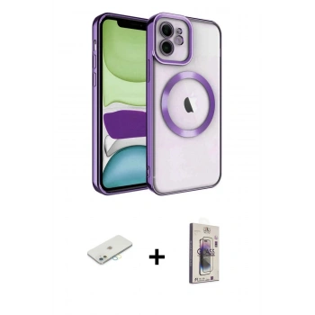 MARSİLYAN™- iPhone 11 Kılıf Nova Işık Özel Seri - Siyah Bilvis 3D Cam Ekran Koruyucu + Renkli Kamera Lens Koruma Cam - SI