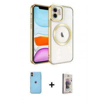 MARSİLYAN™- iPhone 11 Kılıf Nova Işık Özel Seri - Siyah Bilvis 3D Cam Ekran Koruyucu + Neon Fosforlu Kamera Lens - TU
