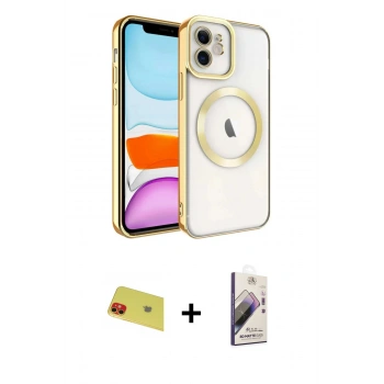 MARSİLYAN™- iPhone 11 Kılıf Nova Işık Özel Seri - Siyah Bilvis 3D Mat Cam Ekran Koruyucu + Rainbow Kamera Lens Koruma Cam - KI