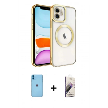 MARSİLYAN™- iPhone 11 Kılıf Nova Işık Özel Seri - Siyah Bilvis 3D Mat Cam Ekran Koruyucu + Neon Fosforlu Kamera Lens - MI