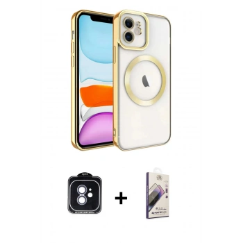 MARSİLYAN™- iPhone 11 Kılıf Nova Işık Özel Seri - Siyah Bilvis 3D Mat Cam Ekran Koruyucu + PVD Metal Kamera Lens - MI