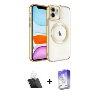 MARSİLYAN™- iPhone 11 Kılıf Nova Işık Özel Seri - Siyah Bilvis 5in1 3D Magic Cam Ekran Koruyucu + Kamera Lens Koruma Cam - SF