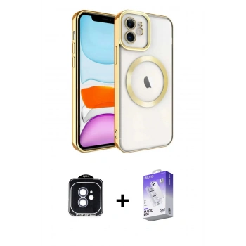 MARSİLYAN™- iPhone 11 Kılıf Nova Işık Özel Seri - Siyah Bilvis 5in1 3D Magic Cam Ekran Koruyucu + PVD Metal Kamera Lens - MI