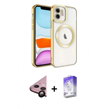 MARSİLYAN™- iPhone 11 Kılıf Nova Işık Özel Seri - Siyah Bilvis 5in1 3D Magic Cam Ekran Koruyucu + Raze Metal Kamera Lens - SH